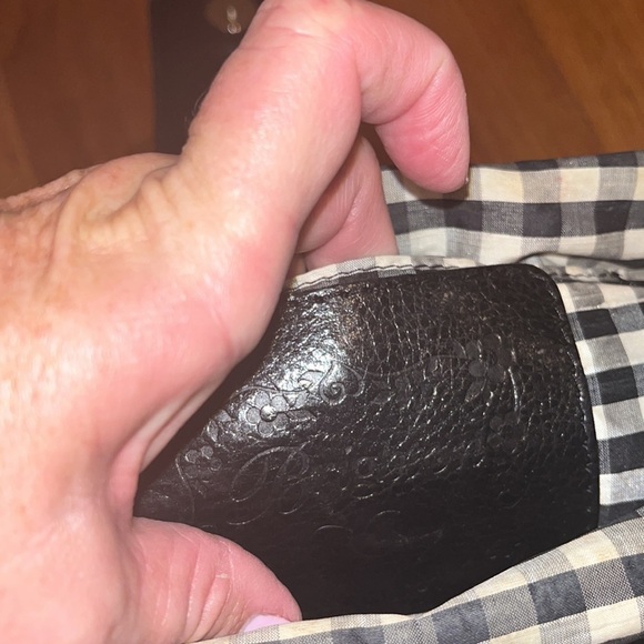 Brighton cross/ shoulder bag black & white gingham print w/ rattan & leather - Picture 8 of 10